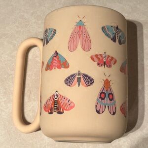 THYME & TABLE Soft Peach Pink BUTTERFLY Moth Oversized Handle Large Coffee Mug